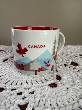 Starbucks Canada Red and White Ceramic Mug - Travel Collection 2015